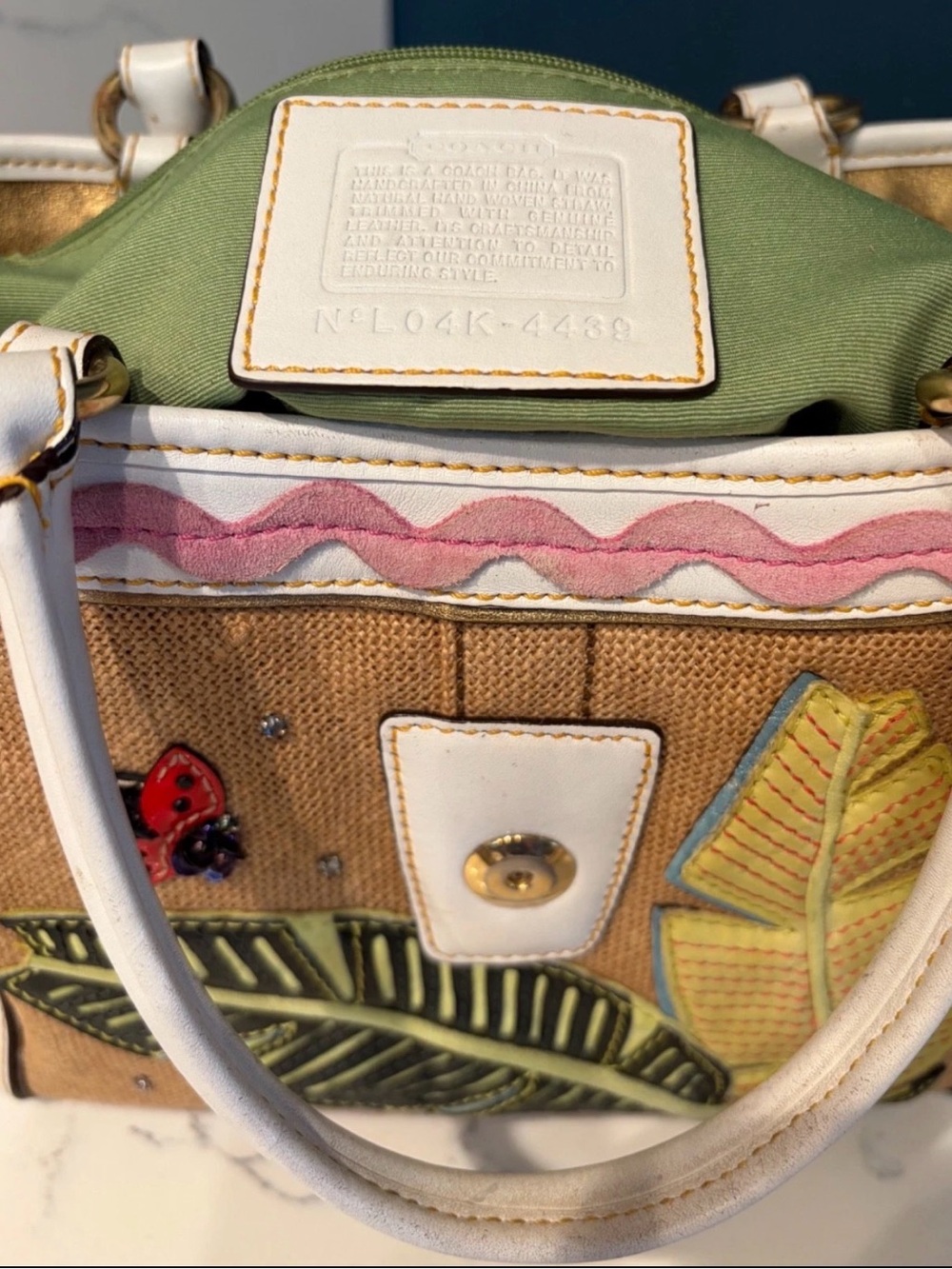 Coach Limited Edition Satchel Tropical Leaf Ladybug Appliqué Vintage RARE - Picture 10 of 14